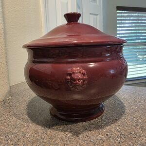 RARE Vintage Emile Henry Lion Head Soup Tureen Lid French Burgundy Retired Color